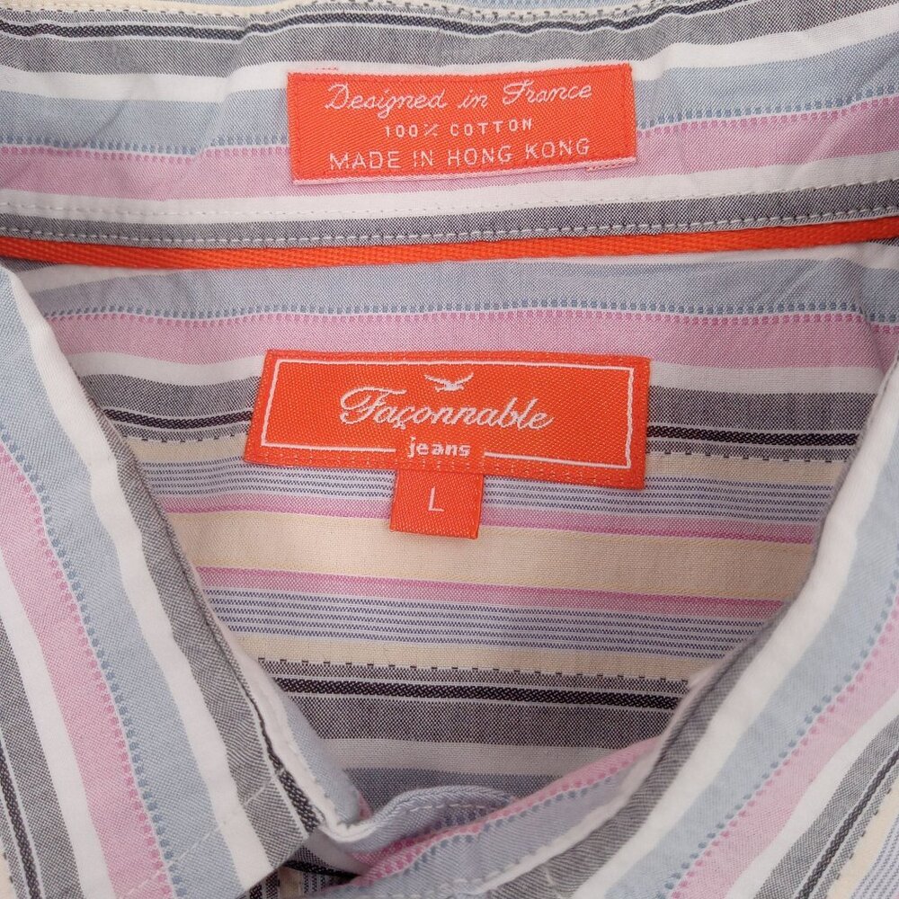 Faconnable Mens Striped Shirt Size L Large Pastel Button Front Pocket Preppy - Picture 5 of 13